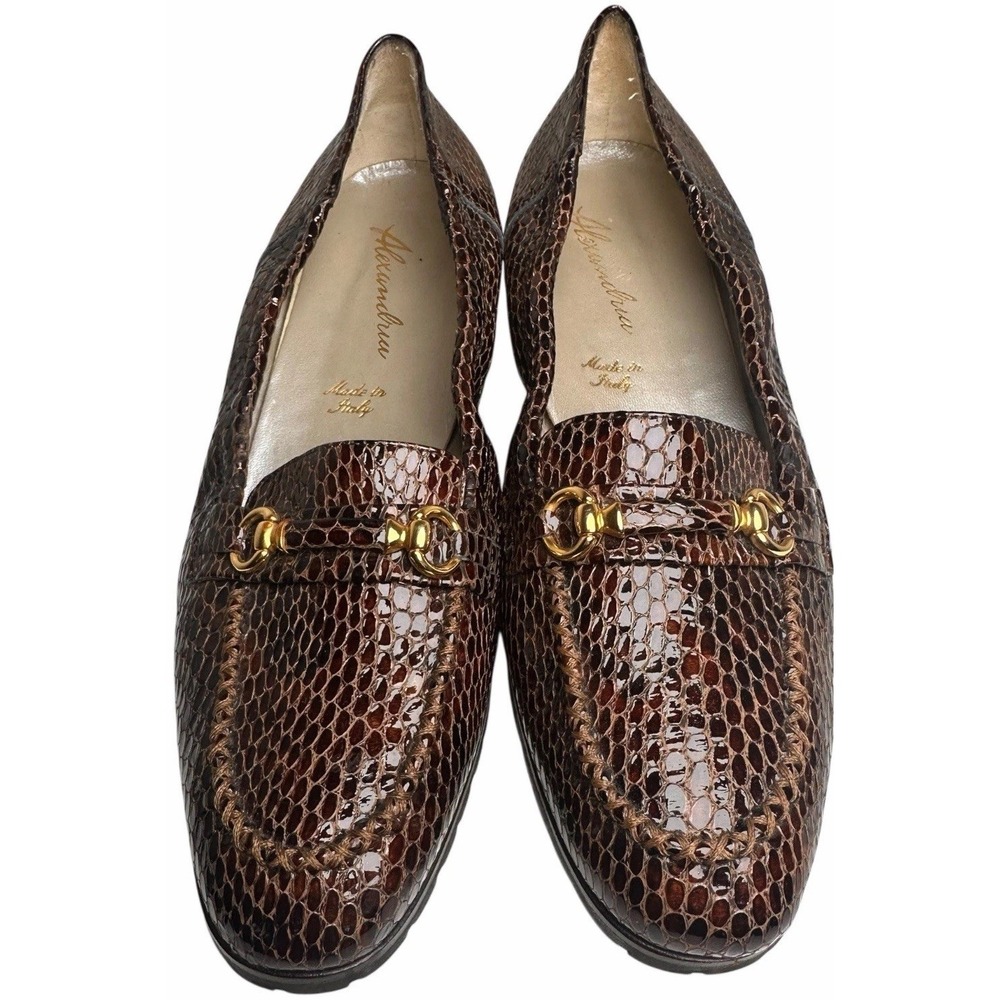 Alexandria Italy Brown Leather Block Heel Loafers Vibram‎ Sole Womens 7
